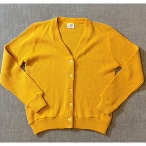 Sears Womens Cardigan Sweater Yellow 100% Acrylic Button Up Size Small